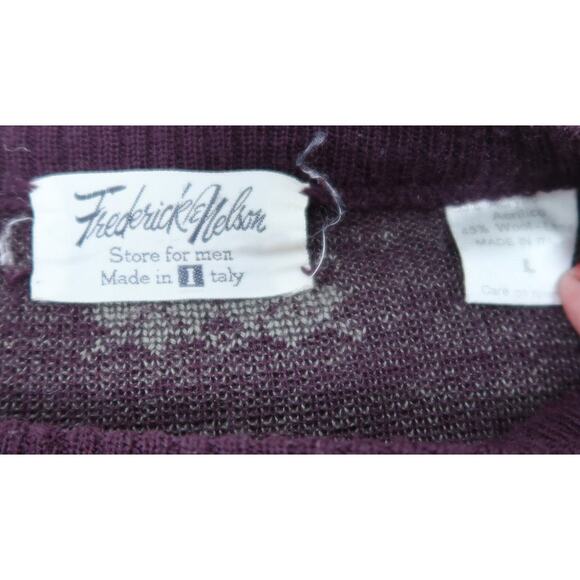 Vintage 70s Frederick & Nelson plum purple argyle wool blend sweater Men L - Picture 4 of 5